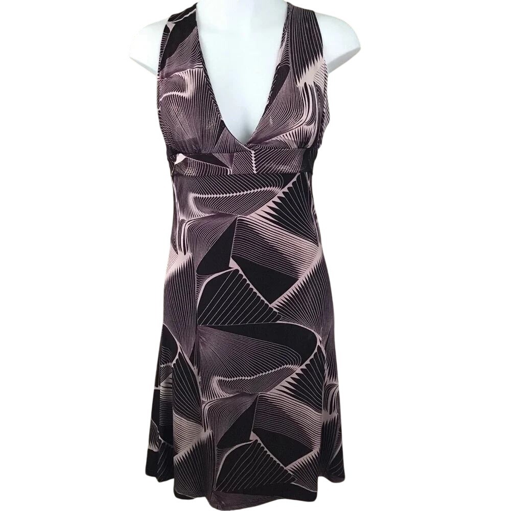 Touch 9 Womens Geometric Abstract V-Neck Midi Dress Purple Pink D8674 Medium
